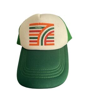 VTG 7-Eleven Trucker Hat Cap Snap Back Mesh Red 711 Retro Green